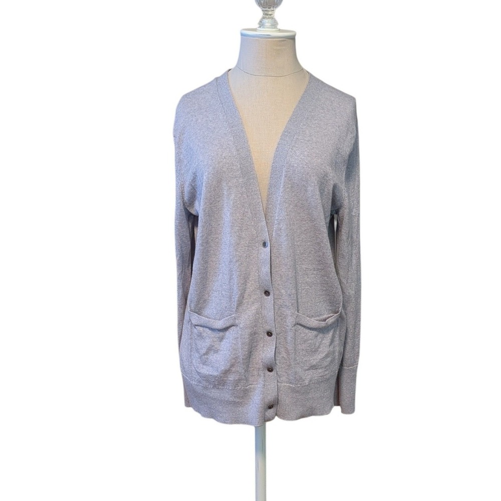 GAP Extra Fine 100% Merino Wool Cardigan Sweater Grey V-Neck Button Front Pocket